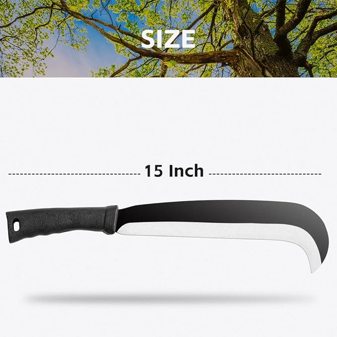 Sickle Machete for Yard Work Machetes for Cutting Trees Billhook Brush Clearing Sickle Garden Tool Brush Axe Harvest Knife Heavy Duty Machete with Curve Blade Grass Sickle for Gardening,Weeding