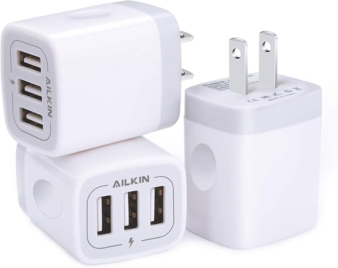 Wall Charger AILKIN 3.1A MultiPort Fast Charger Plug Travel Home Power Adapter Quick Charging Block Base Boxed for iPhone 15 14 13 12 11 10 8 7 Pro Max Mini Samsung Galaxy Pixel Kindle USB Brick