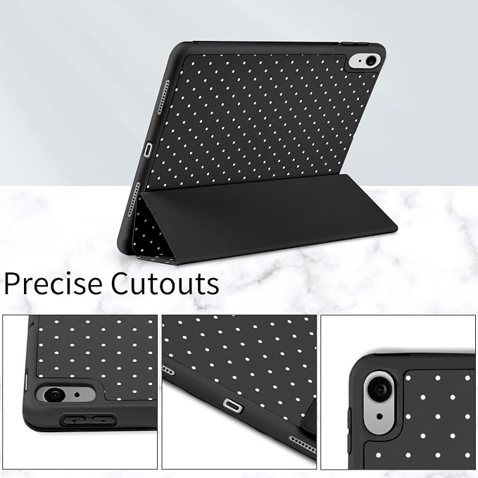 Trifold Stand Case for iPad Air 11 Inch M4/M3/M2 (8th 2026/7th 2025/6th 2024) iPad Air 10.9 Inch 5th/4th Generation (2022/2020) Trendy Cute Polkad Dot Print Aesthetic Pattern Design-Black