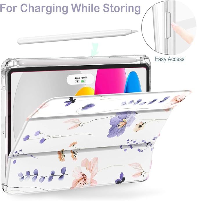 Feams Case for iPad mini 7 A17 Pro 2024/iPad Mini 6 2021 Slim Lightweight Trifold iPad mini 7 A17 Pro Case 8.3 Inch 2024 Clear Back Cover with Pencil Holder &amp Auto Sleep Blue Bow