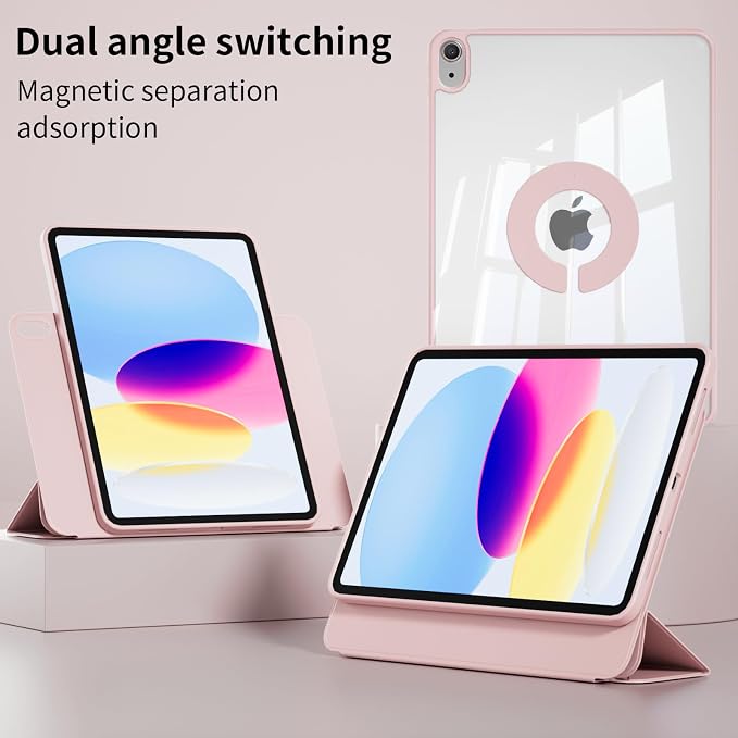 for iPad A16 11th Generation 11 Inch Y-Shaped Magnetic Case Gray | for iPad 10th Generation 10.9 Inch 2022 -360 Rotating Removable Cover Clear Backshell &amp Multi-Angle Stand Auto Wake/Sleep