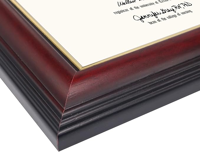 GraduationMall 8.5x11 Certificate Diploma Frame,Solid Wood & UV Protection Acrylic,Cherry Finish with Gold Trim,2 Pack