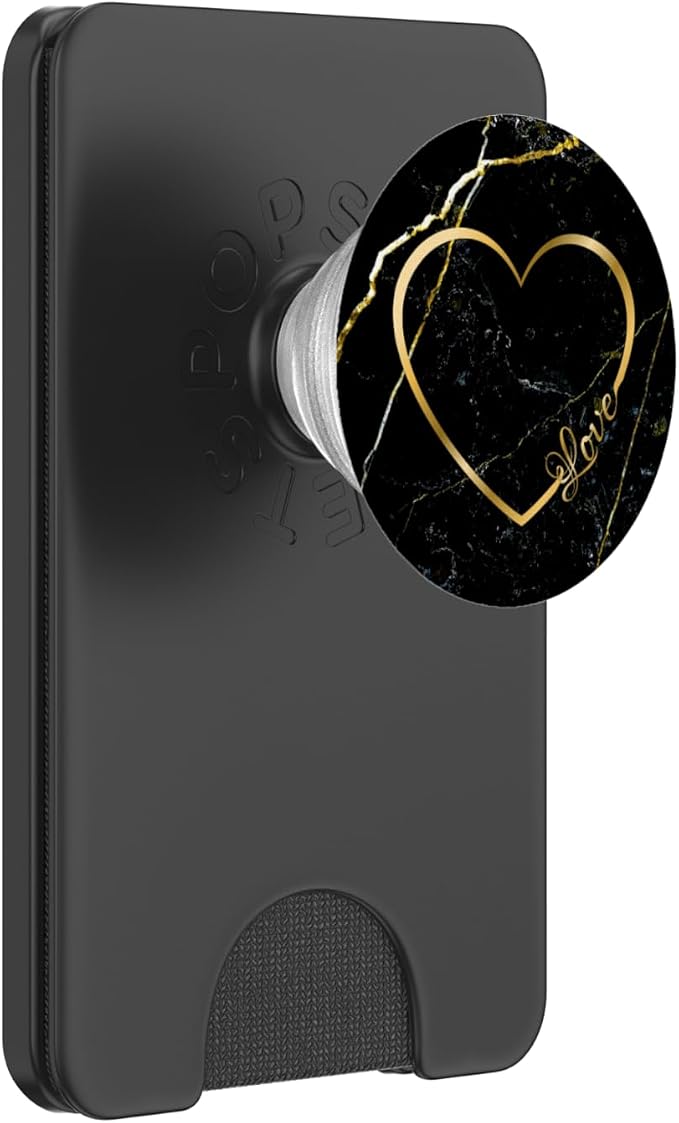 Love Heart Gold Black Marble-Look Cute for Girls Women Her PopSockets Adhesive PopGrip