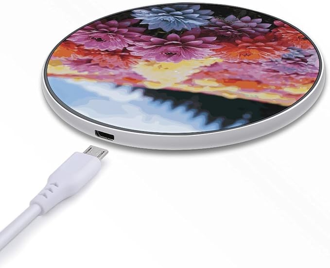 Rainbow Flower Sea Wireless Charger 10W Portable Fast Wireless Charging Pad Compatible with Phone Slim Charging Station Lightweight Charger Mat Charging Block for Travel Home Office