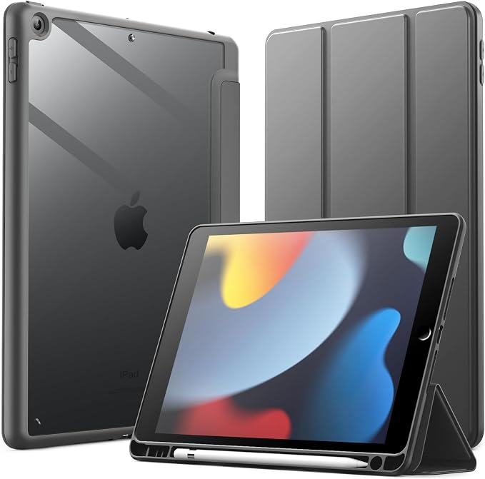 JETech Case Cover for iPad 9th/8th/7th Gen 10.2 Beige | Clear Transparent Back Pencil Holder Slim Shockproof Protection Tri-Fold Stand Auto Wake/Sleep
