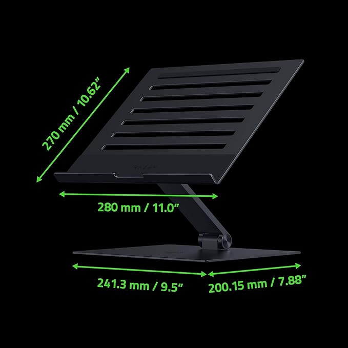 Razer Adjustable Laptop Stand - Ergonomic Height-Adjustable Laptop Stand for Laptops up to 18 Inches (Height- and Tilt-Adjustable, Robust Aluminium, Ventilated Design) Black