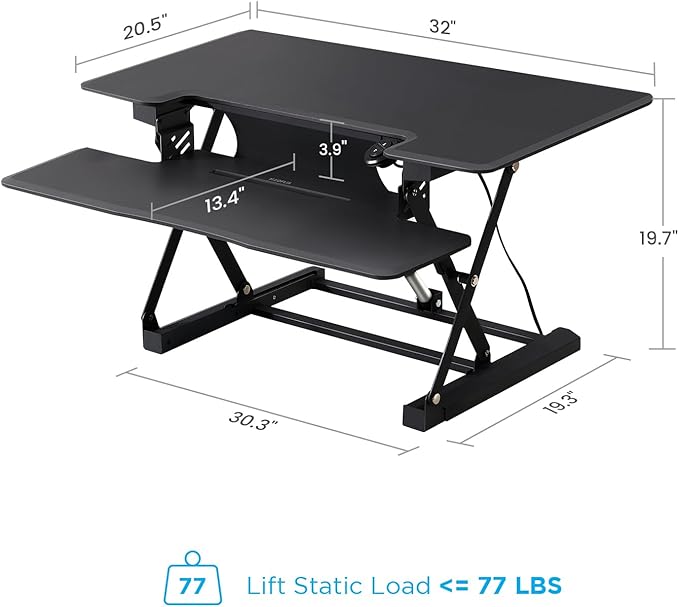 32" Electric Standing Desk Converter, Dyropcurv Series Height Adjustable Computer Desk Ergonomic Home Office Desk for Adults, Sit to Stand Desk with Quiet Motor, Dark Gray