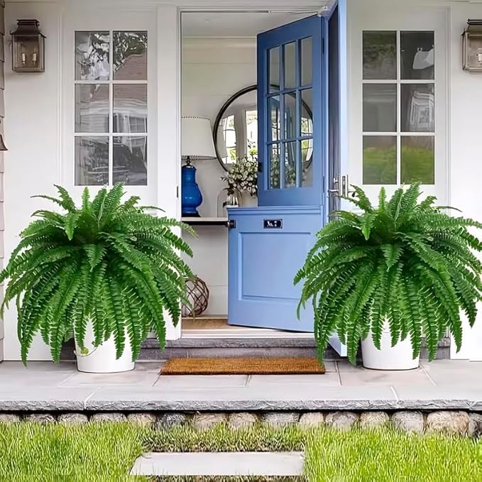 21in Ferns Artificial Bush Plants Large, 3 Artificial Boston Ferns with 54 Fronds for Home Garden Office Porch