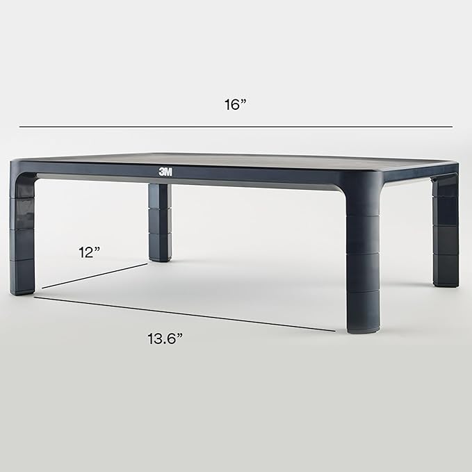 3M Adjustable Monitor Stand for Monitors and Laptops, Three Leg Segments Simply Adjust Height from 1.7" to 5.5", Holds up to 20 lbs, 13.6 in Clearance Between Legs for Storage, Black (MS85B)