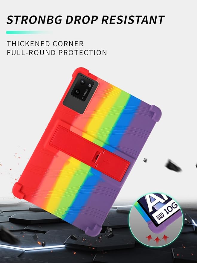 Case for DigiLand-S10 10.1 Android 14 Tablets，WUNIAK Shock Proof Lightweight Stand Rubber Shell Protective CoverKids Friendly Soft Silicone Adjustable Stand CoverBlack