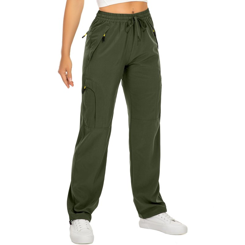 Womens Hiking Pants Quick Dry UPF 50 Lightweight Travel Golf Cargo Safari Pants Zipper Pockets,6608,Army,Petite L