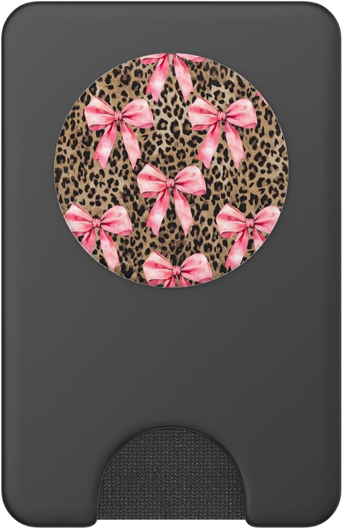 Coquette Light Pink Ribbon Bow on Cheetah Leopard Print PopSockets Adhesive PopGrip