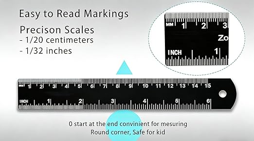 2-Pack 6 Inch Metal Ruler Set, 150mm Straight Edge Rule - Dual Scale Metric & Imperial, Laser Engraved Edge-to-Edge Measuring for School, Crafting, Geometry & Gifts