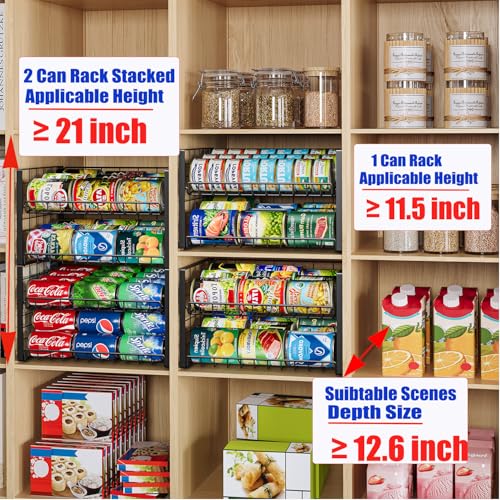 JKsmart 2-Tier Stackable Rack Organizer for Pantry, Adjustable Dispenser Holds Up to 120 Cans, Storage Holder for Various Ounces of Canned Drinks, Black, 4 Pack - size: 2-Tier - 4 Pack
