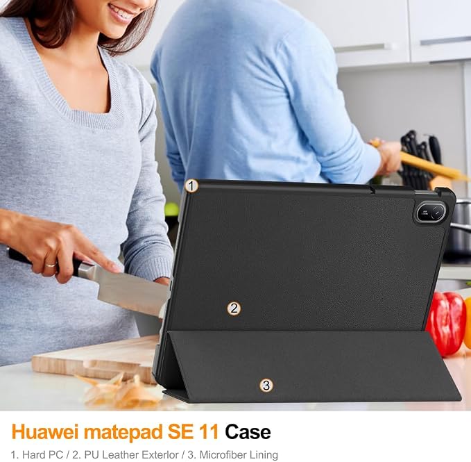 Kepuch Custer Case Compatible for Huawei MatePad SE 11 2024Ultra-Thin PU-Leather Hard Shell Cover - Black