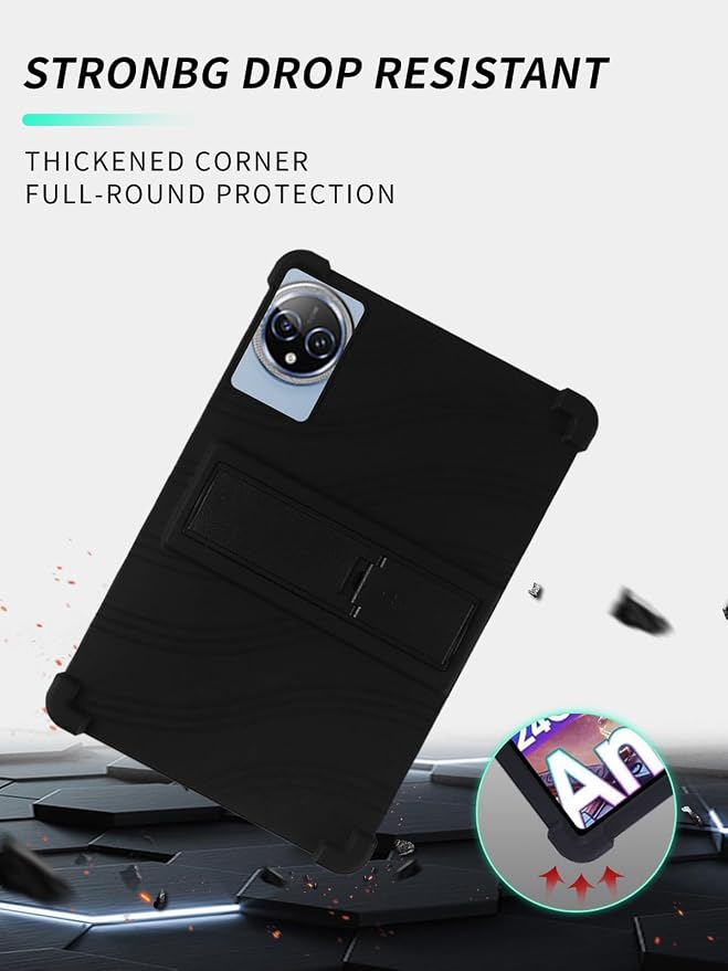 Case for Raemond K80 Tablet 10 Inch Android 15WUNIAK Hollow Back DesignHeat Dissipation Shockproof Lightweight Adjustable Kickstand Silicone Shell&ampKids Friendly Soft CaseBlack