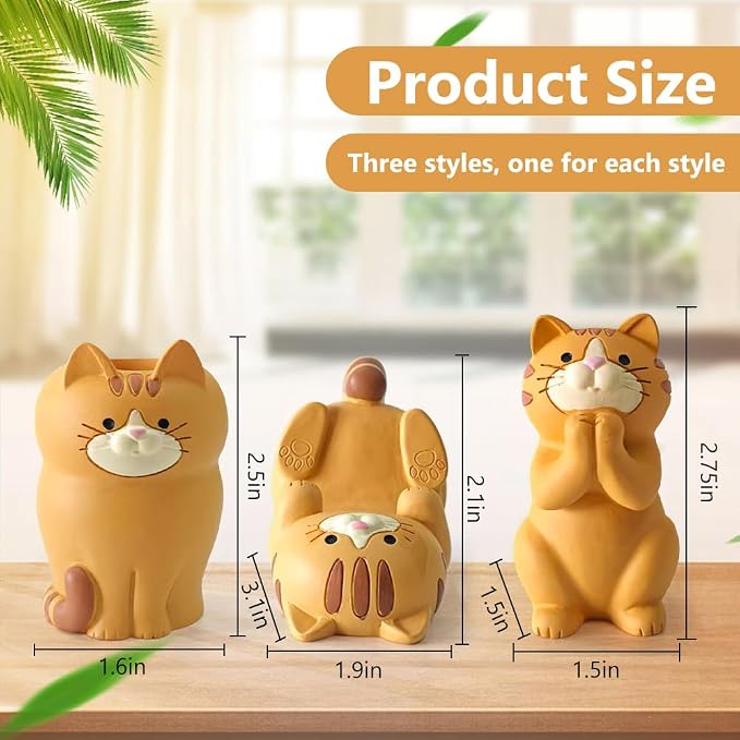 3 PS Cat Shaped Phone Holder and Eyeglass Frame with Pen Holder Animal Resin Gift for cat Enthusiasts Home and Office Fashion Accessories-Brown