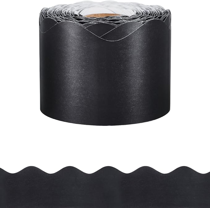 VEVOR Bulletin Board Border, 65.6 Feet Rolled Border Trim, Scalloped Bulletin Board Paper with Wavy Line Design, Classroom Border for Bulletin Board, School, Classroom, and Locker Decoration, Black