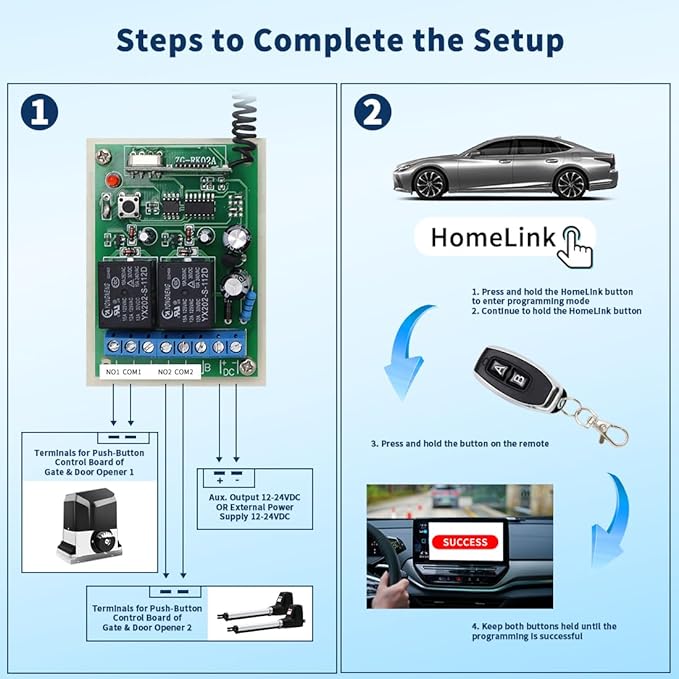 TOPENS HLR01 HomeLink Compatible Universal Receiver with Remote Control Transmitter for Automatic Swing Sliding Gate Opener Garage Door Opener, Security Gate Operator Accessory