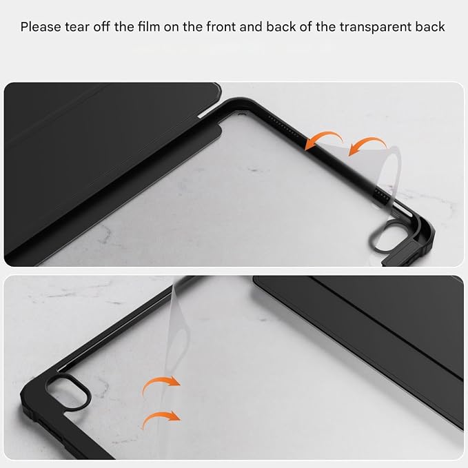 Detachable Case for iPad A16 11th Gen 11/10th Gen 10.9 Black | Slim Transparent Shell Back Soft Shockproof TPU Frame Without Pencil Holder Auto Sleep/Wake