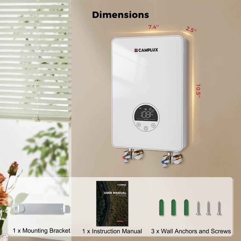 CAMPLUX Tankless Water Heater Electric 120V, 4500W Point of Use Instant Hot Water Heater, Save Space for Sink Wall Mounted LED Digital Display CSA Certified