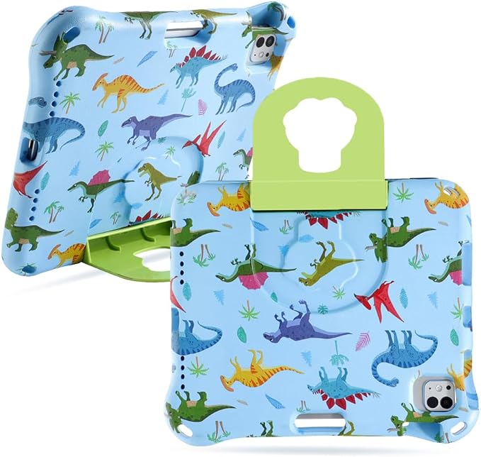 Dinosaur iPad Air 4 5 6 11 inch 2024 Case for Kid Boy Light EVA Kids Friendly iPad Air 4th 5th 6th Gen Case with Handle Kickstand Kids Pro Shockproof Full Cover Boy's Gift (KL) Blue