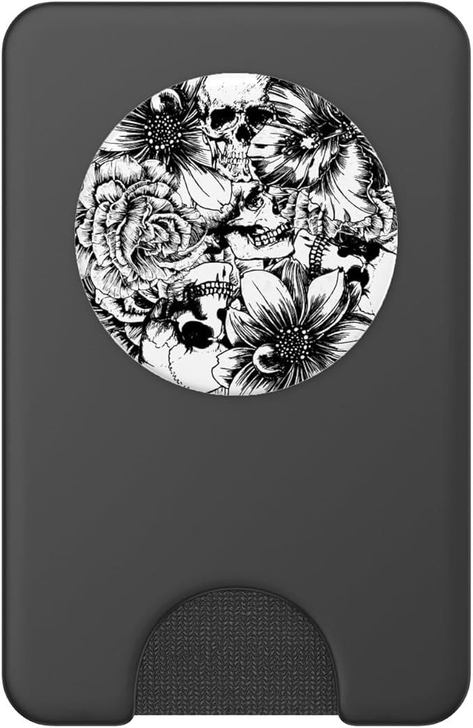 Black and White Floral Skulls PopSockets Adhesive PopGrip