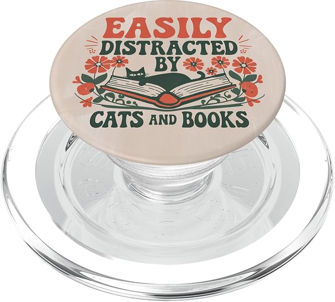 Groovy Cat &amp Book Lover Funny Retro Design PopSockets Adhesive PopGrip
