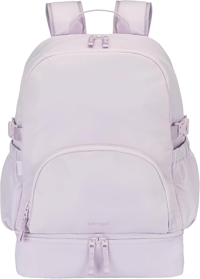 Bentgo 2-in-1 Adult Backpack & Insulated Lunch Bag – Lightweight, Water-Resistant Travel Backpack with 9 Compartments, Laptop Sleeve & Trolley Sleeve for Work & Everyday Use (Lavender)