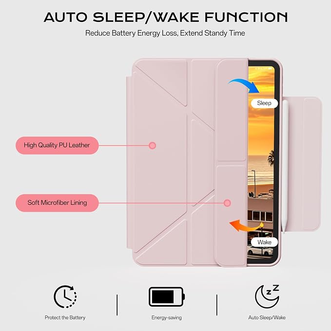 Clear Case for iPad A16 11th Generation 11 inch 2025 &amp iPad 10th Gen 10.9 inch 2022 with Pencil Holder Detachable Magnetic Rotating Transparent Hard PC Back Auto Wake/Sleep Trifold &amp Y Stan