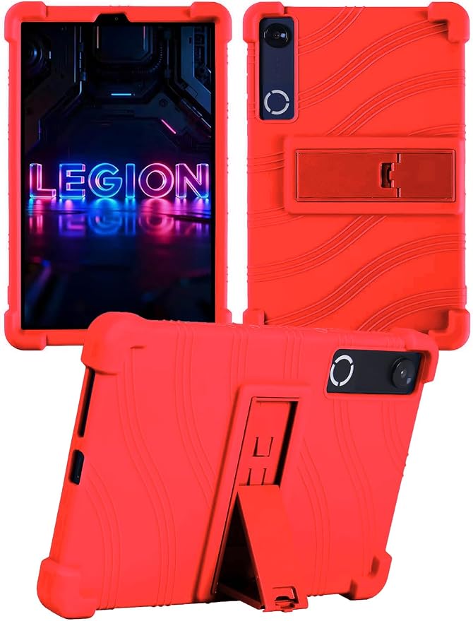 Silicone Case with Kickstand for Lenovo Legion Y700 Gen 4 / Gen 5 8.8 [TB323FU] Shockproof Protective Cover with Stand for Gaming Tablet (Black)