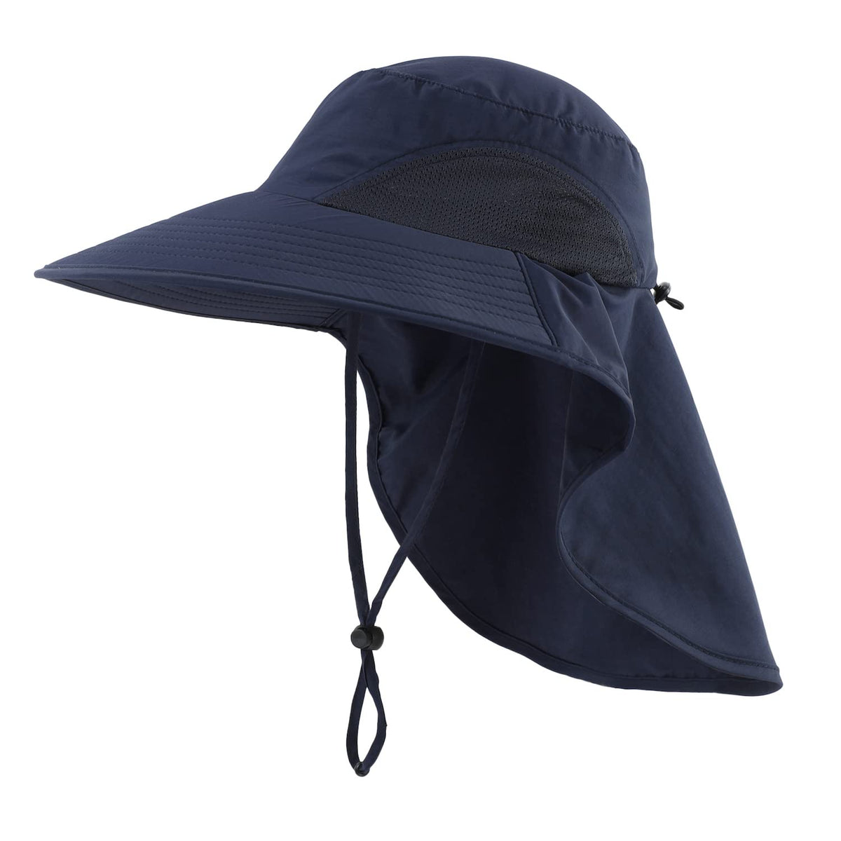 Home Prefer UPF50+ Mens Sun Hat Wide Brim Mesh Fishing Hat with Neck Flap UV Protection Hat for Gardening Golf Navy Blue