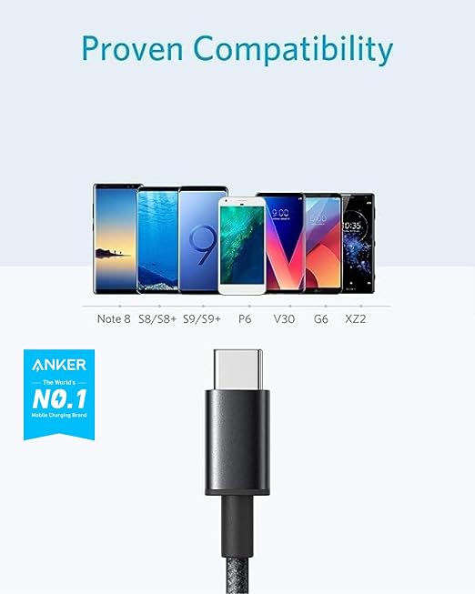 Anker Cable [2 Pack 10ft] USB A to USB C Cable for iPhone 17 SeriesSamsung Galaxy S10 S10+ LG V30 Beats Fit Pro and More (Black).