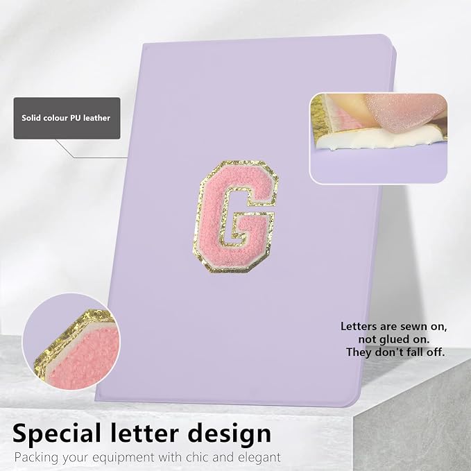 for iPad 9th Generation 10.2 Inch 2021/2020/2019 Case Initial Chenille Letter Suture Personalized for iPad 9th/8th/7th Generation Case with Auto Sleep/Wake Pencil Holder (Black A)