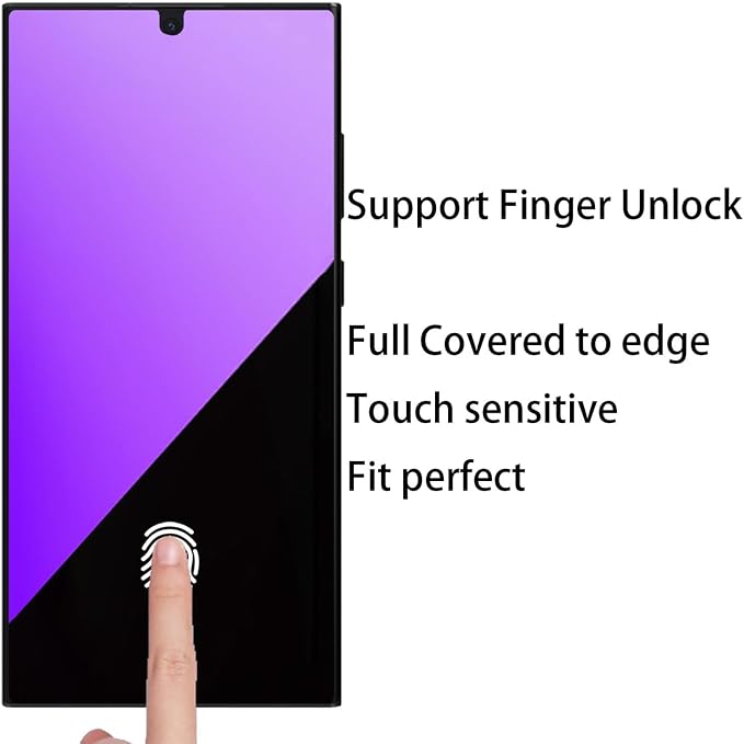 2 Pack Anti-Blue Privacy Screen Protector for Samsung Galaxy S25 Ultra Anti-Spy Soft Film Support Finger Unlock + 2 Pack Camera Lens Glass Protector