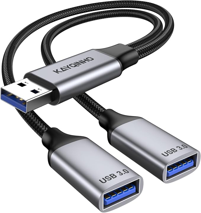 USB 3.0 Splitter 1 in 2 Out USB Splitter Y Cable USB Male to 2 Female Cable for PC Tablet Laptop MacBook Keyboard PS4 PS5 Mouse FlashDrive LED Etc.
