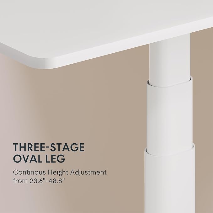 FLEXISPOT E6 Pro Oval Leg Dual Motor 3 Stages Standing Desk 48x30 Inch Skin-Friendly Electric Height Adjustable Whole-Piece Sit Stand Up Desk 150KG Load Capacity (White Frame + White Desktop)