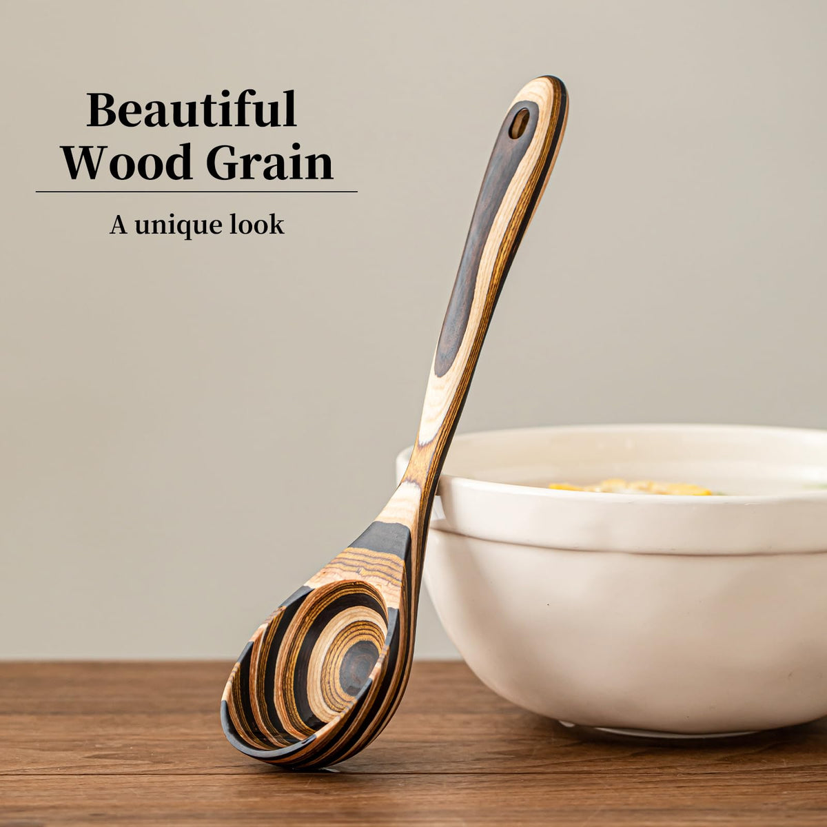 Gudamaye Pakkawood Deep Soup Ladles, 10.6 inch Big Wooden Ladle for Cooking, Wooden Kitchen Utensils Set