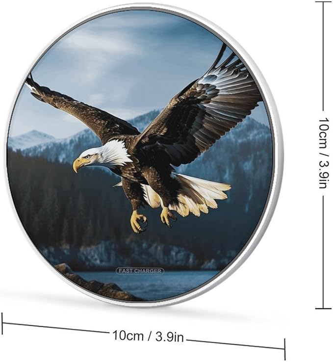 Eagle at Hunting Wireless Charger Fast Charging Pad | Anti-Slip Qi Certified Wireless Charging Pad for All Phones with Wireless Charging Function for Home Office Travel
