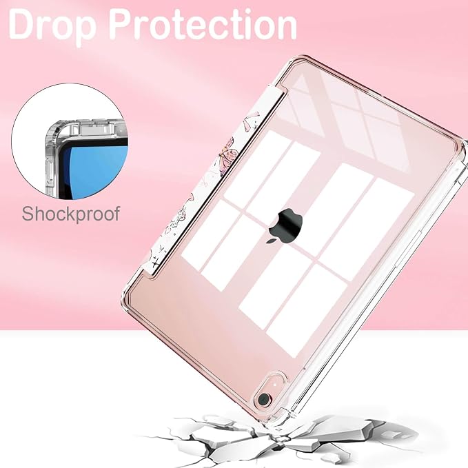 Feams Case for iPad mini 7 A17 Pro 2024/iPad Mini 6 2021 Slim Lightweight Trifold iPad mini 7 A17 Pro Case 8.3 Inch 2024 Clear Back Cover with Pencil Holder &amp Auto Sleep Blue Bow