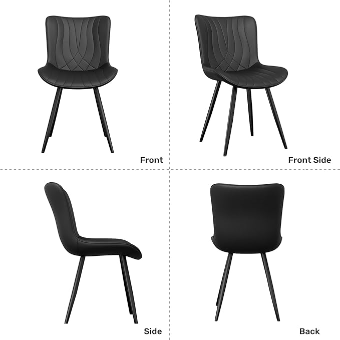 Dining Chair Set of 6 PU Leather Dining Room Chairs Upholstered Comfy Dining Chairs Modern Kitchen Armless Side Chair with Sturdy Metal Legs,Black
