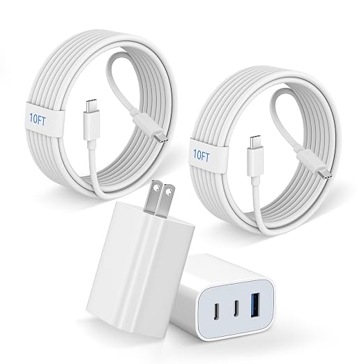 iPhone 17 16 15 Pro Charge Fast Charging2 Pack 35W 3-Port USB C Charger Block &amp 10 Feet Fast Charging USB C Cable CordiPhone 17 Pro Max ChargerCompatible with Apple 17/16/15/e/Plus/ProMax/iPad