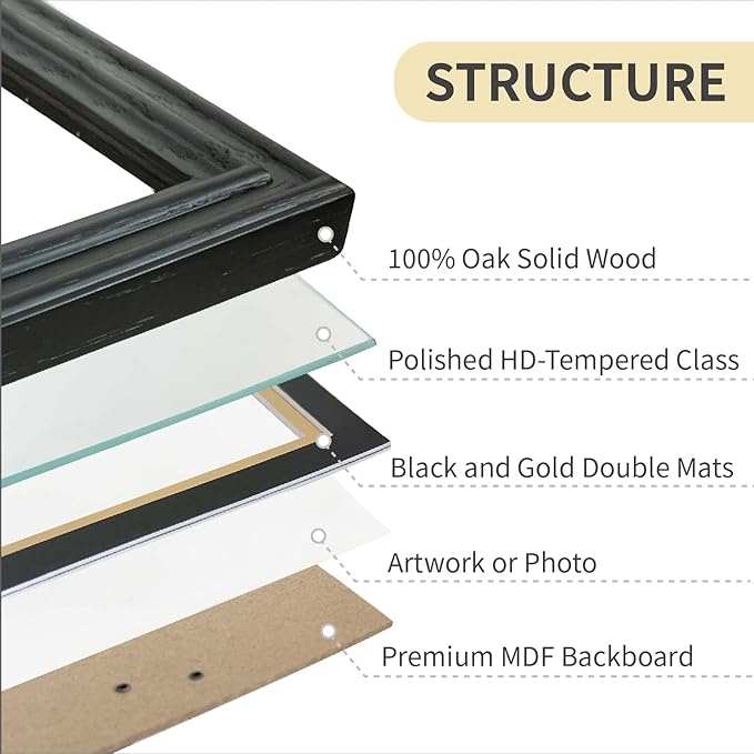 5x7 Picture Frame for Wall or Tabletop Oak Wood, 4x6 Picture Frame with Mat,5x7 Premium Photo Frame with Real HD Tempered Glass,Ideal for Home Decor, Art Gallery,Black, 1 Pack