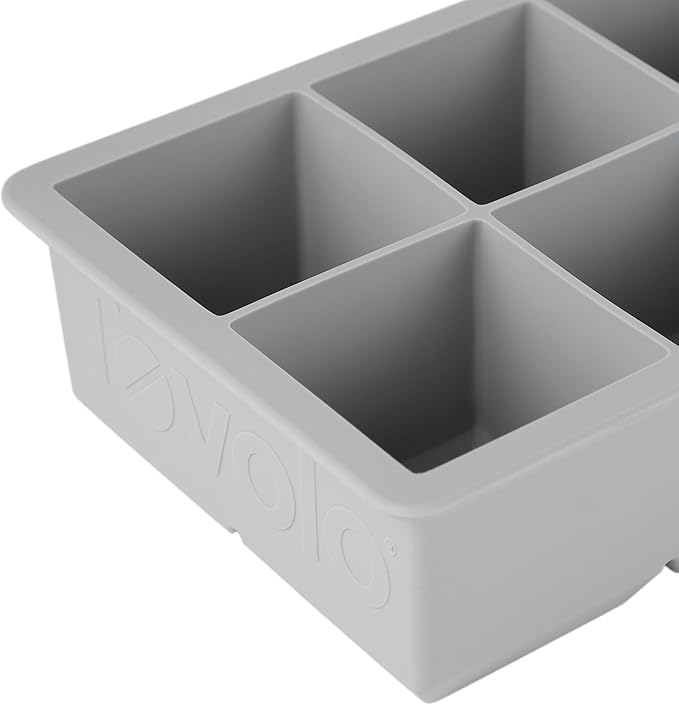 Tovolo Large 2” King Cube Ice Tray Oyster Gray Ice Cube Trays for Whiskey Cocktails Smoothies, Big Square Ice Cube Mold Silicone Freezer Tray for Perfect Rock Cubes BPA Free Dishwasher Safe