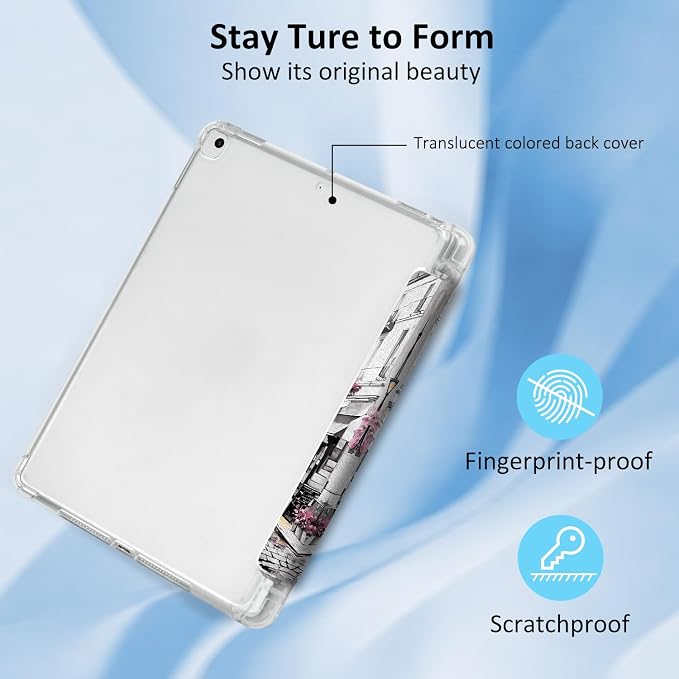 Lokigo for iPad 9th/ 8th/ 7th Generation Case 10.2 Inch (2021/2020/2019 Release) iPad Air 10.5 (3rd Generation) 2019 /Pro 10.5 2017 Case with Translucent Hard Shell Back -Flowers