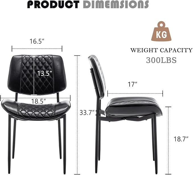 Modern Dining Chairs Set of 4, Leather Dining Chair with Metal Legs, Upholstered Dining Room Chairs for Dining Room, Kitchen, Vanity (Black)