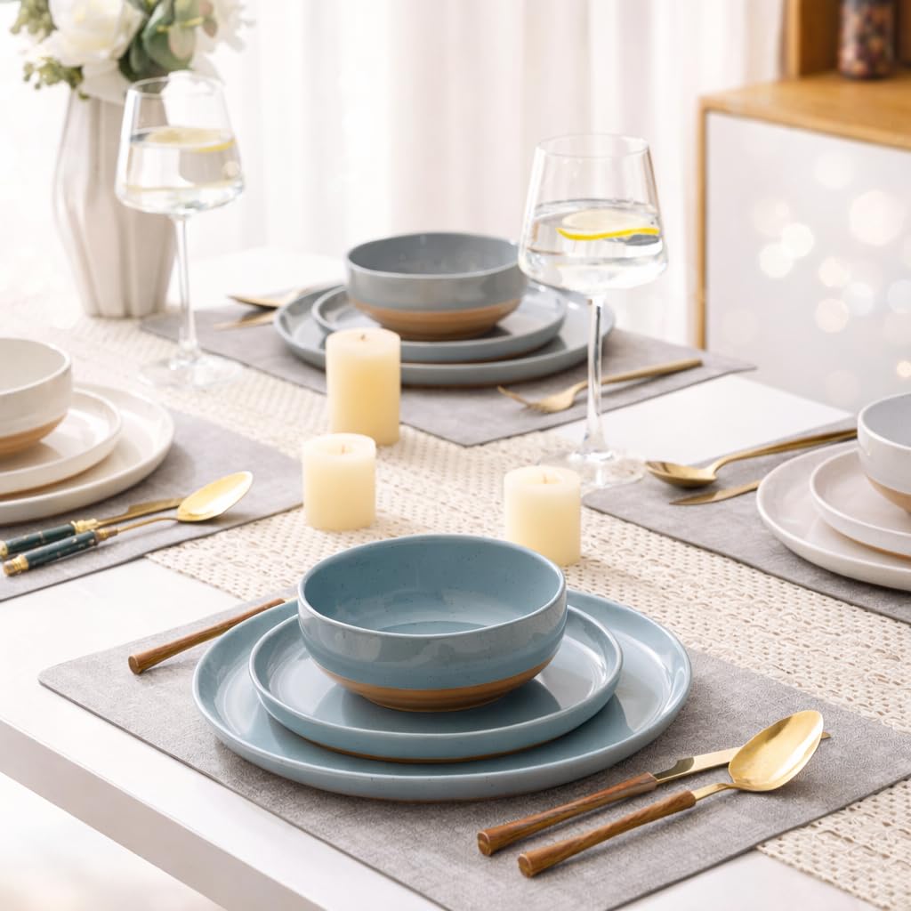 AmorArc Dinnerware Sets for 8, 24 Pieces Ceramic Plates and Bowls Set