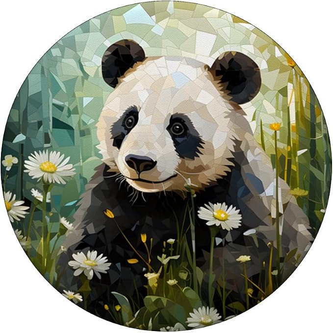 Panda in Flower Field Mosaic Style Art PopSockets MagSafe PopGrip for iPhone