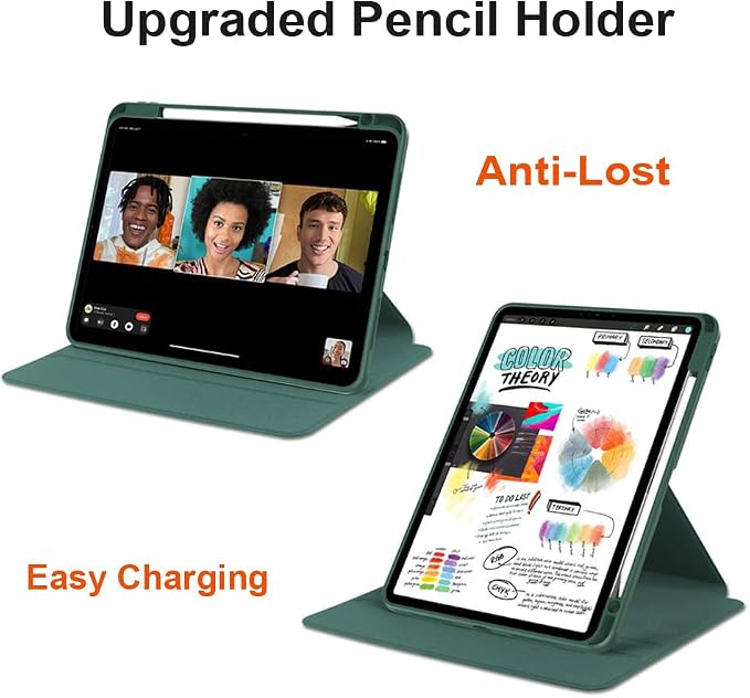 iPad Pro 11 Case 4th/3rd/2nd/1st Gen Balck | 360° Rotating Pencil Holder Compatible with 2022/2021/2020/2018 Clear Acrylic Back Auto Sleep/Wake