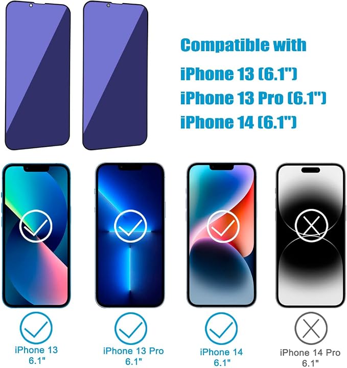2 Pack Compatible with iPhone 12 Pro Max Privacy Screen Protector Anti-Spy Anti-Blue Light Eye Protection Tempered Glass Film Scratch Resistant Full Coverage Case Friendly